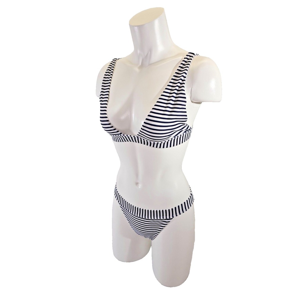 Tobi Womens S/M Navy Striped 2-Piece Bikini Top & Bottoms Swimsuit Swim‎ Set EUC